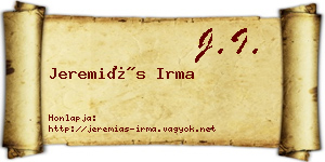 Jeremiás Irma névjegykártya