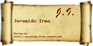 Jeremiás Irma névjegykártya